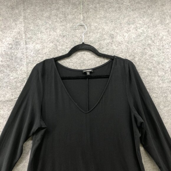 Express Long Sleeve T Shirt Dress Womens XL Black V-Neck Modal Blend Mini - Picture 3 of 8